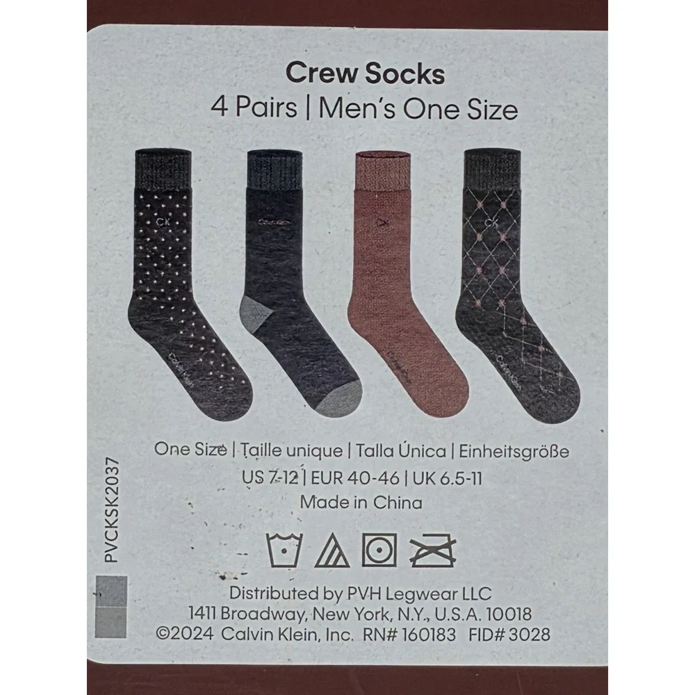 Calvin Klein Crew Length Dress Socks Men One Size Black, Maroon Assorted 4 Pack